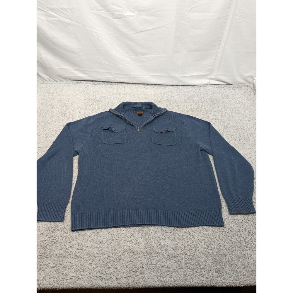 Northwest Territory Quarter Zip Sweater XL Blue Chest Pockets Grandpa Tight Knit